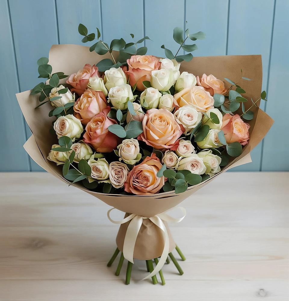 Букет цветов из: Альстромерии и Розы в Урвани