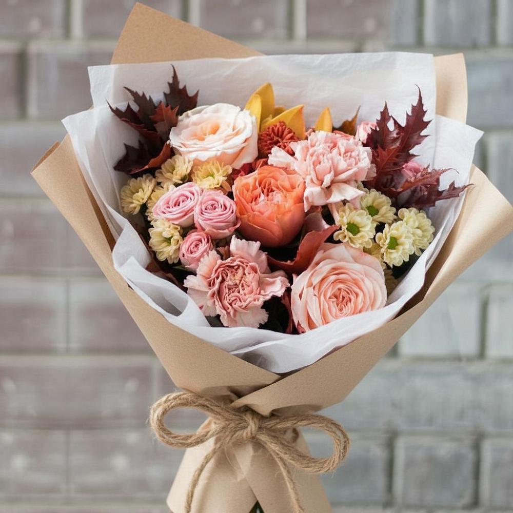 Букет цветов из: Гвоздики, Хризантемы и Розы в Урвани