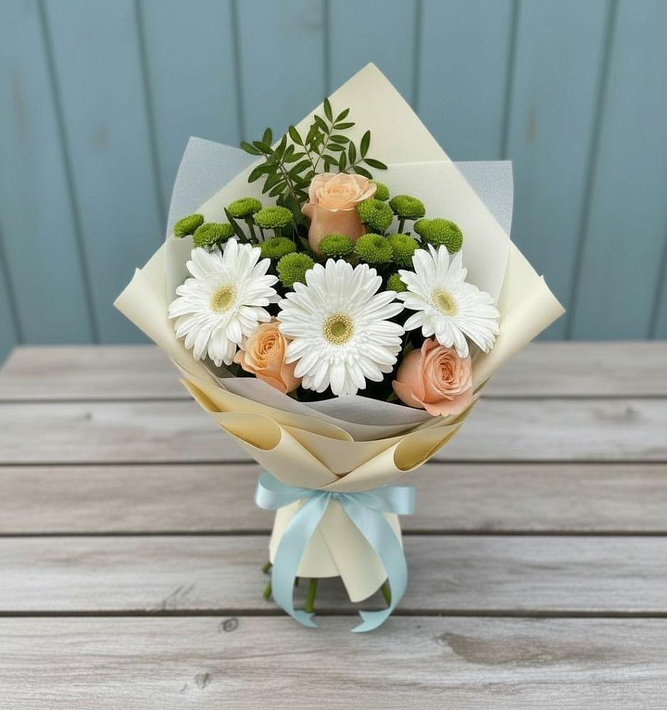 Букет цветов из: Герберы, Розы и Хризантемы в Урвани