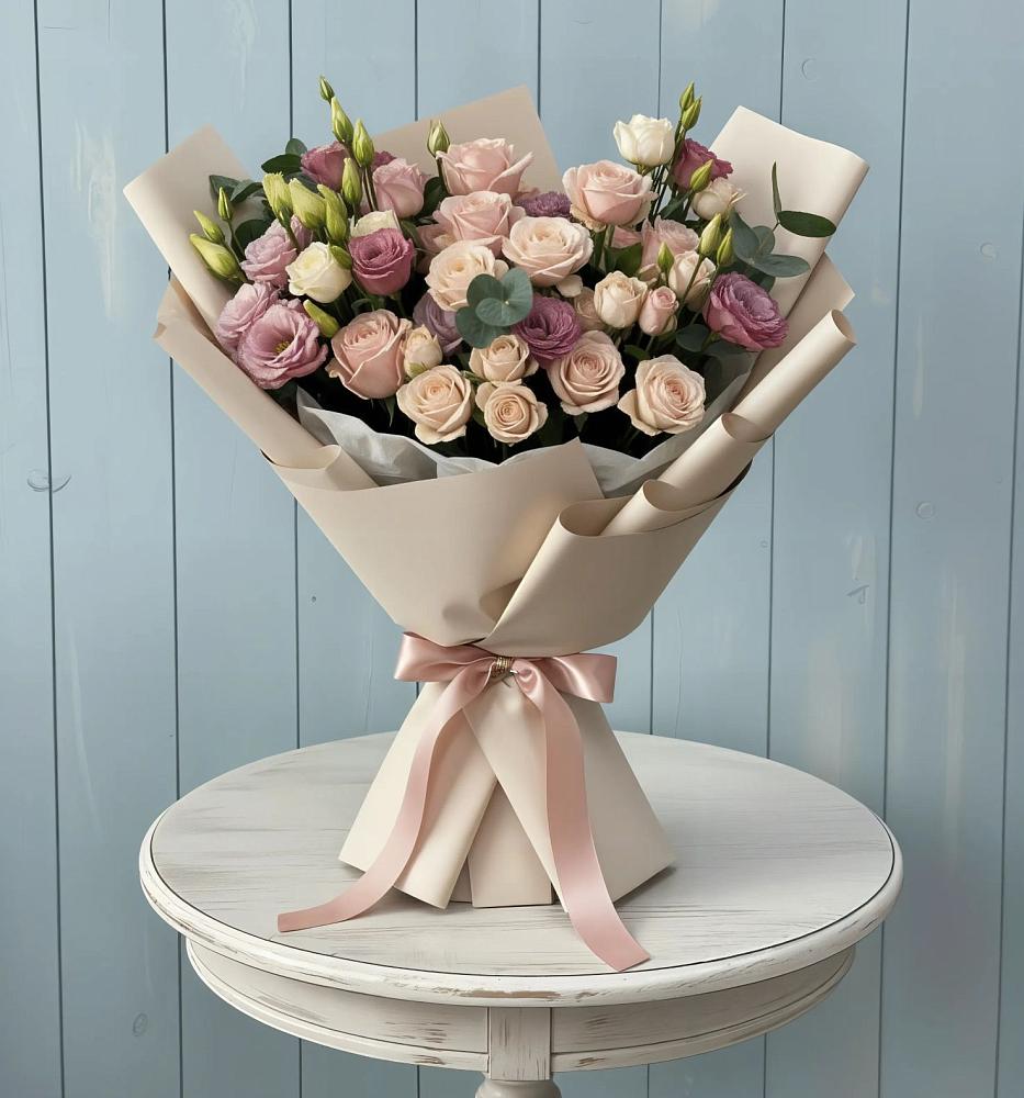 Букет цветов из: Розы и Лизиантусы в Урвани