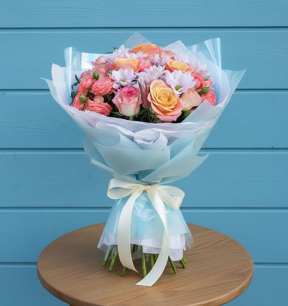 Букет цветов из: Хризантемы и Розы в Урвани