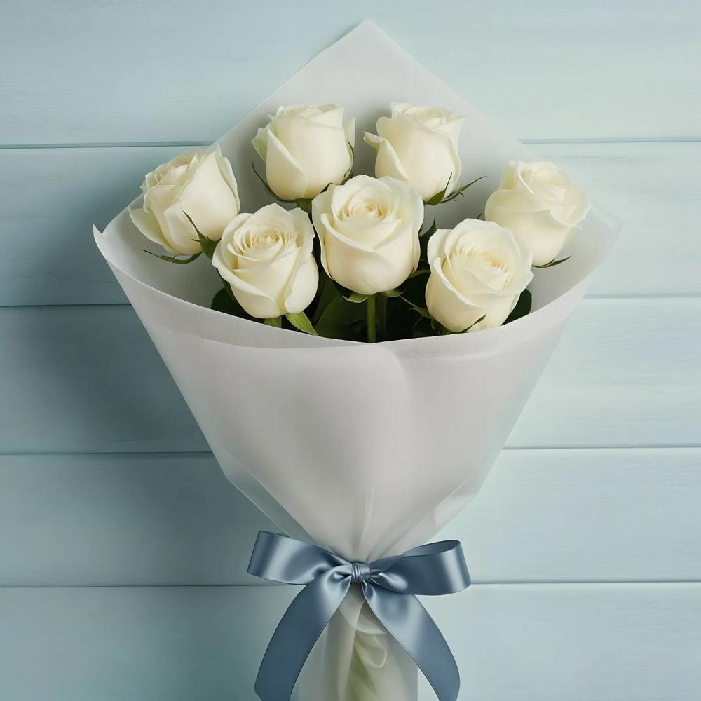 Букет 7 Белых роз Эдлесс Лав в Урвани